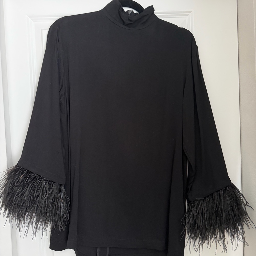 Sleeper Black Feather Trim Pajama Set - image 2